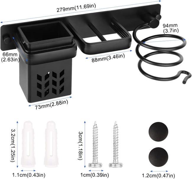 Set completo di portaoggetti per asciugacapelli e accessori da bagno, supporto professionale in alluminio per piastra per capelli da parete | Leroy Merlin Set completo di portaoggetti per asciugacapelli e accessori da bagno, supporto professionale in alluminio per piastra per capelli da parete | Leroy Merlin