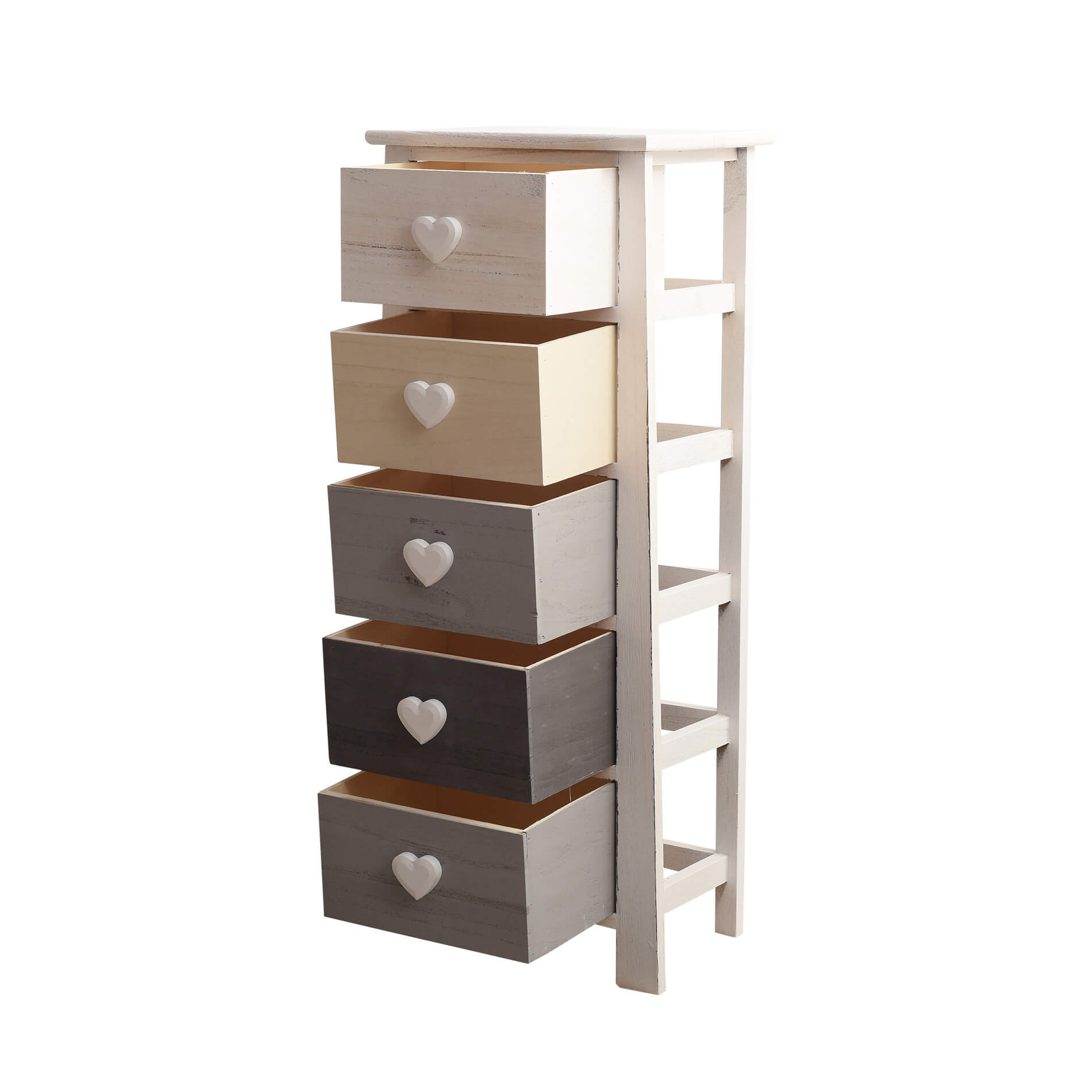 Chiffonnier Mobili Rebecca Commode 5 Tiroirs Bois Blanc Beige Gris 87x37x25 - 4