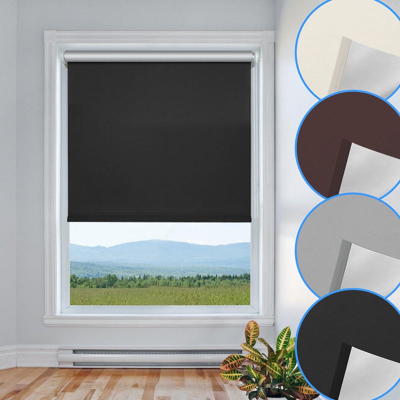 Estor enrollable opaco térmico con tracción lateral sin taladrar, montaje sencillo, 40 cm x 160 cm, marrón