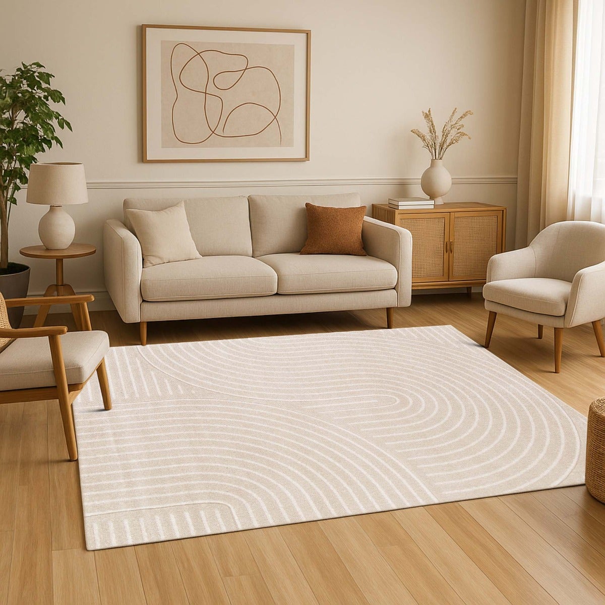 Tappeto morbido a rilievo geometrico astratto beige 160x230 - 2