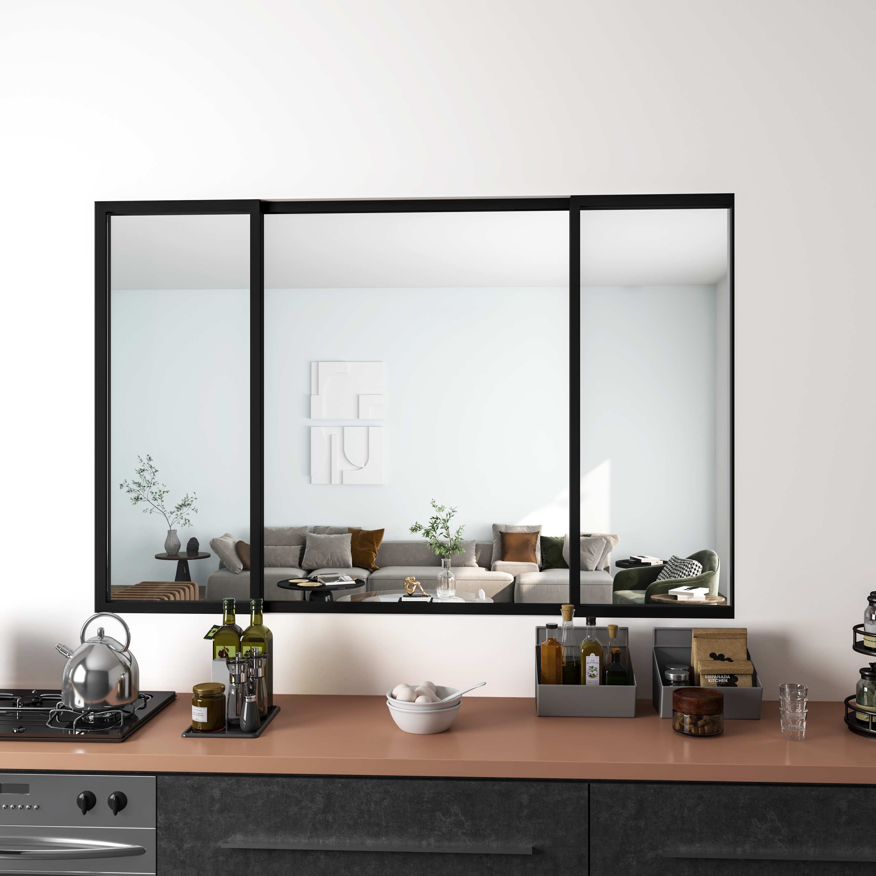 Verrière atelier coulissante en alu noir, 183 x H.108cm, 4 vitrages ( 2 fixe + 2 mobile ) clairs inclus, en kit complet - 2