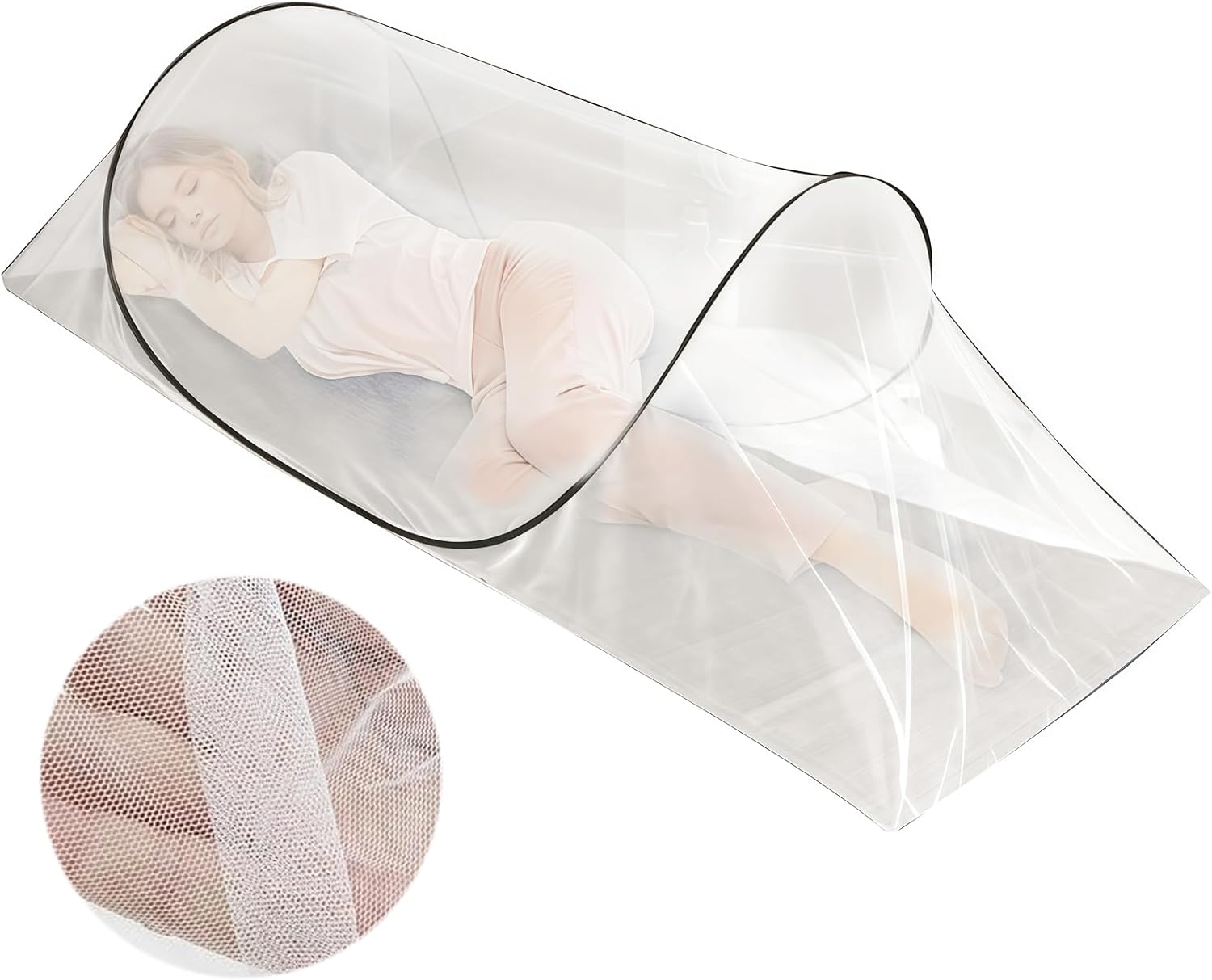 Składana moskitiera, moskitiera podróżna z zamkiem błyskawicznym, odstraszacz komarów 360°, do namiotu, podróży, na kemping, do domu, czarna