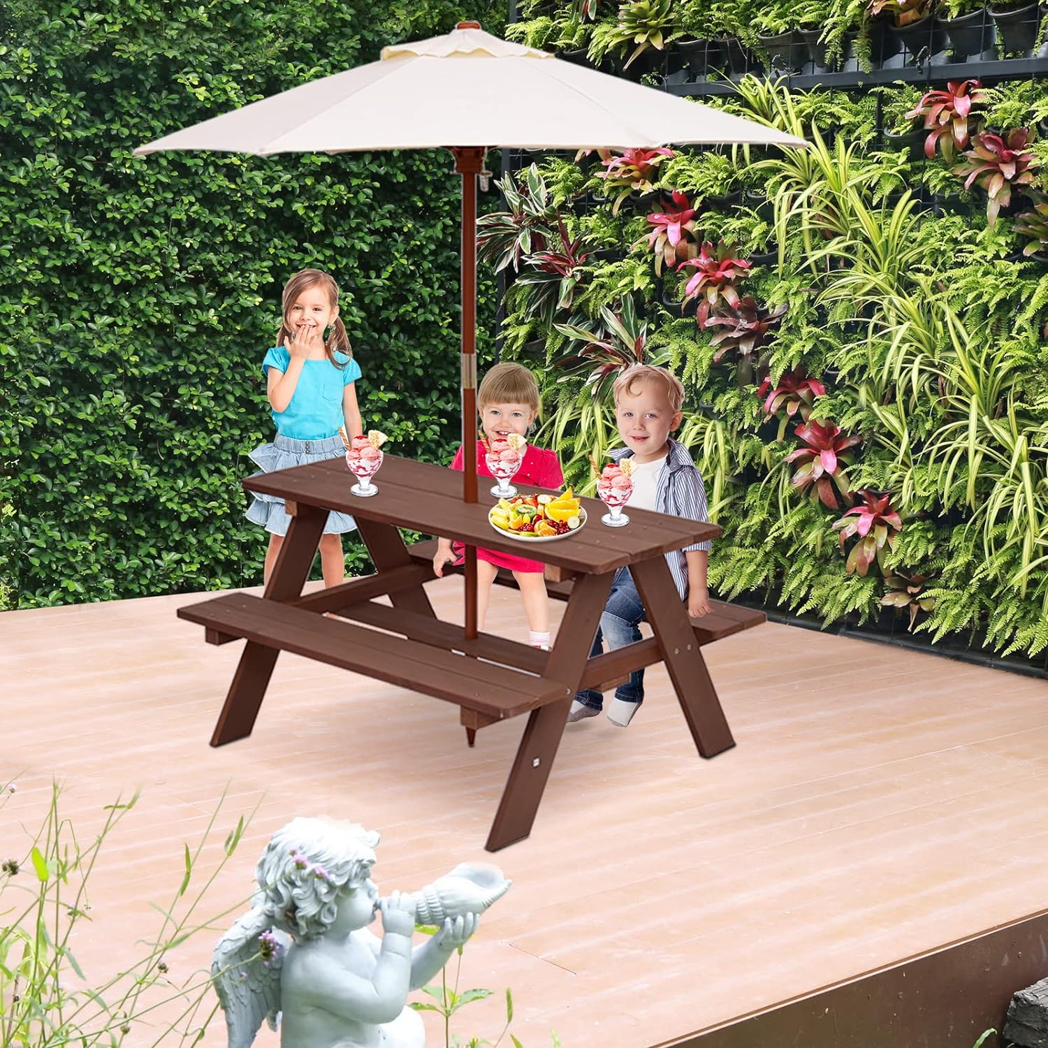 Table Pique-Nique Enfant DREAMADE Avec Parasol - 67x41x47cm - PP Coloré - Pour Jardin, Balcon