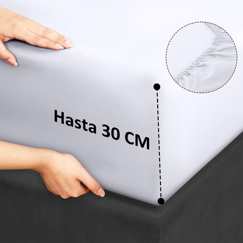 Juego de Sábanas 100% Algodón | 3 Piezas | Bajera Ajustable 30 CM | Funda Almohada Boca Abierta | Hipoalergénico, Absorbe Humedad | Blanco Cama 135 - 6