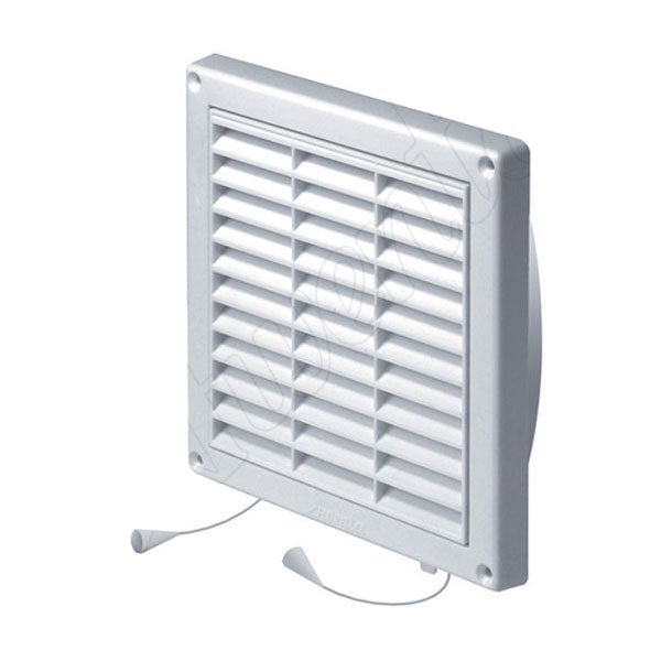 Kratka wentylacyjna ścienna 130x130 mm, otwór okrągły 125 mm, z siatką, sznurkiem i żaluzją