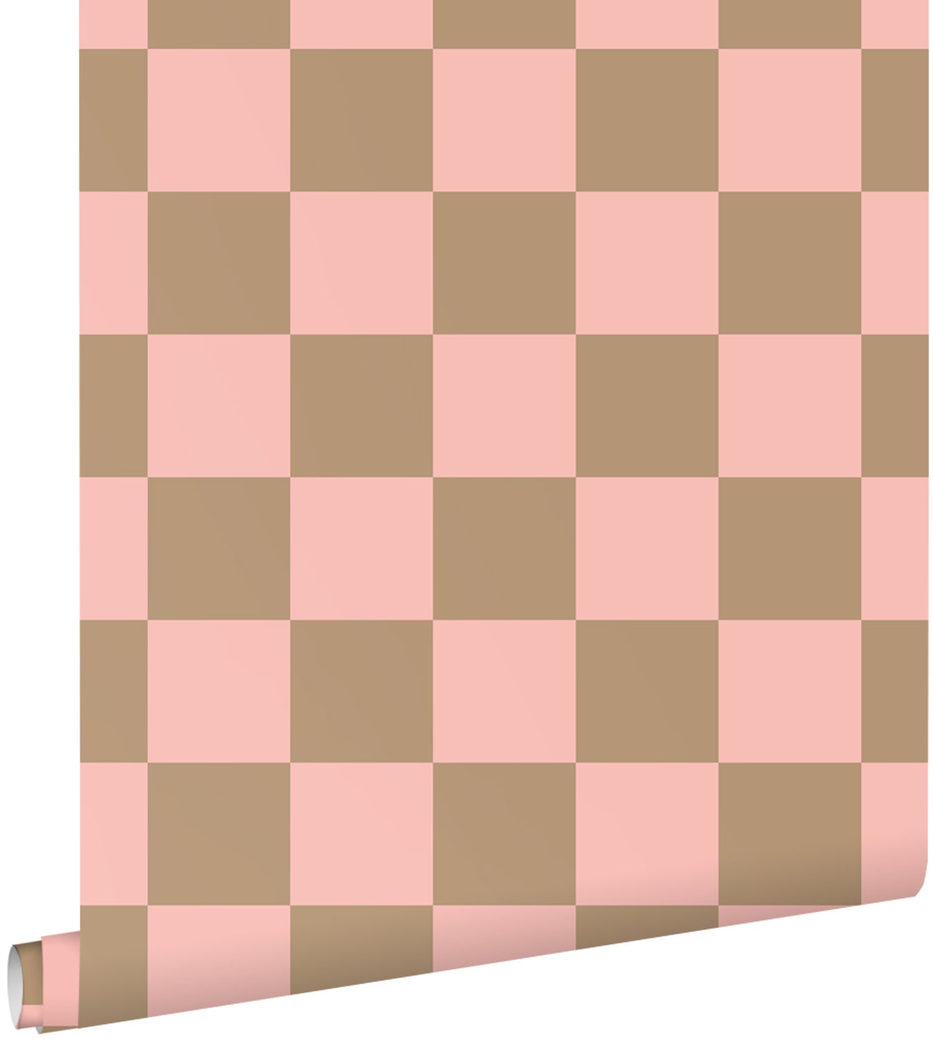 Tapeta motyw kratki różowymIbeżowo-brązowym - 53 cm x 10.05 m - ESTAHOME