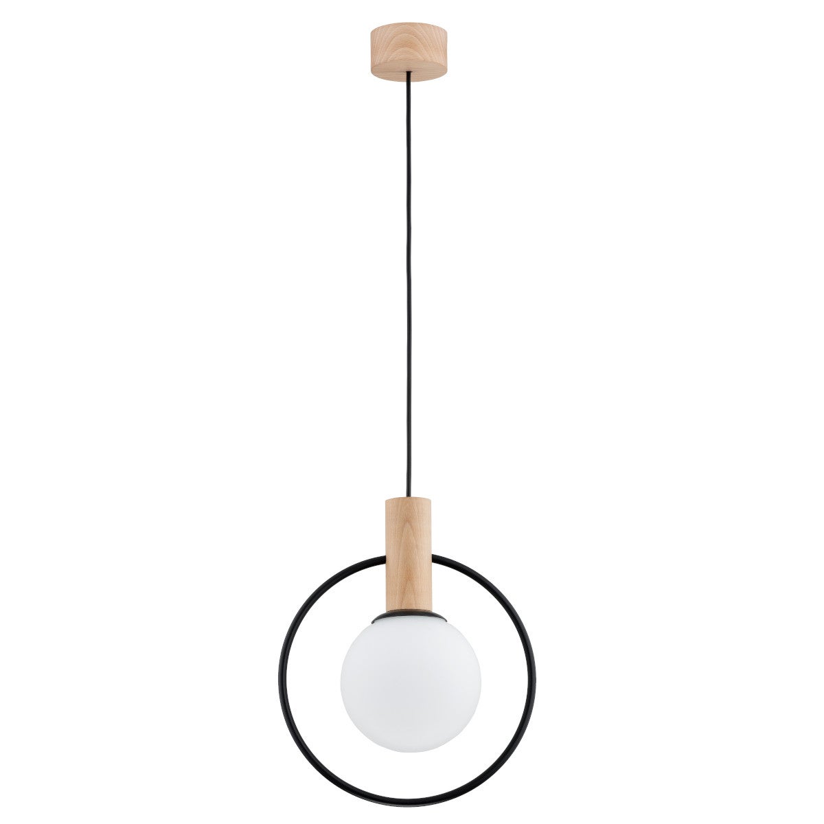 Lampa wisząca Labo jasne drewno-biała-czarna 1xE14x10W ring wym: 100 x 15 x 27,5 cm metal Alfa