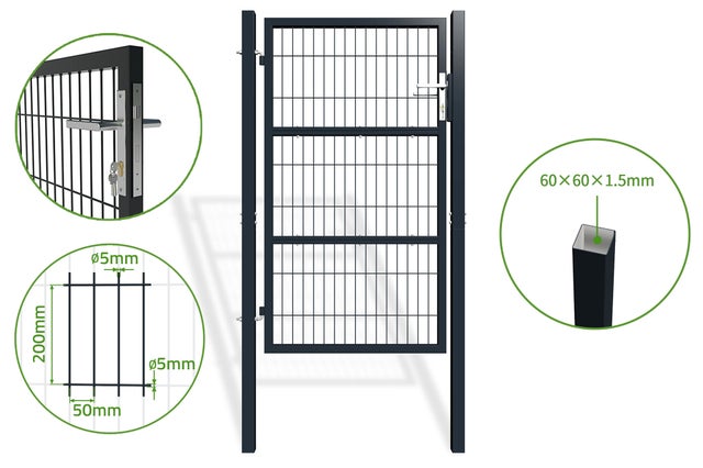 Portillon grillagé 1m RAZO H.160cm Gris