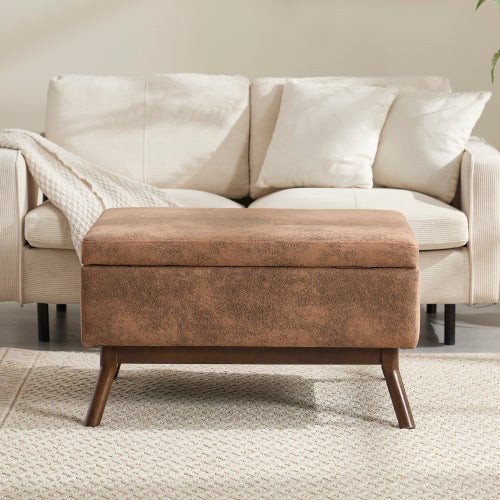 Tavolino multifunzionale Mid-Century Modern, panca da salotto fatta a mano, con spazio di stoccaggio e meccanismo di sicurezza - 8