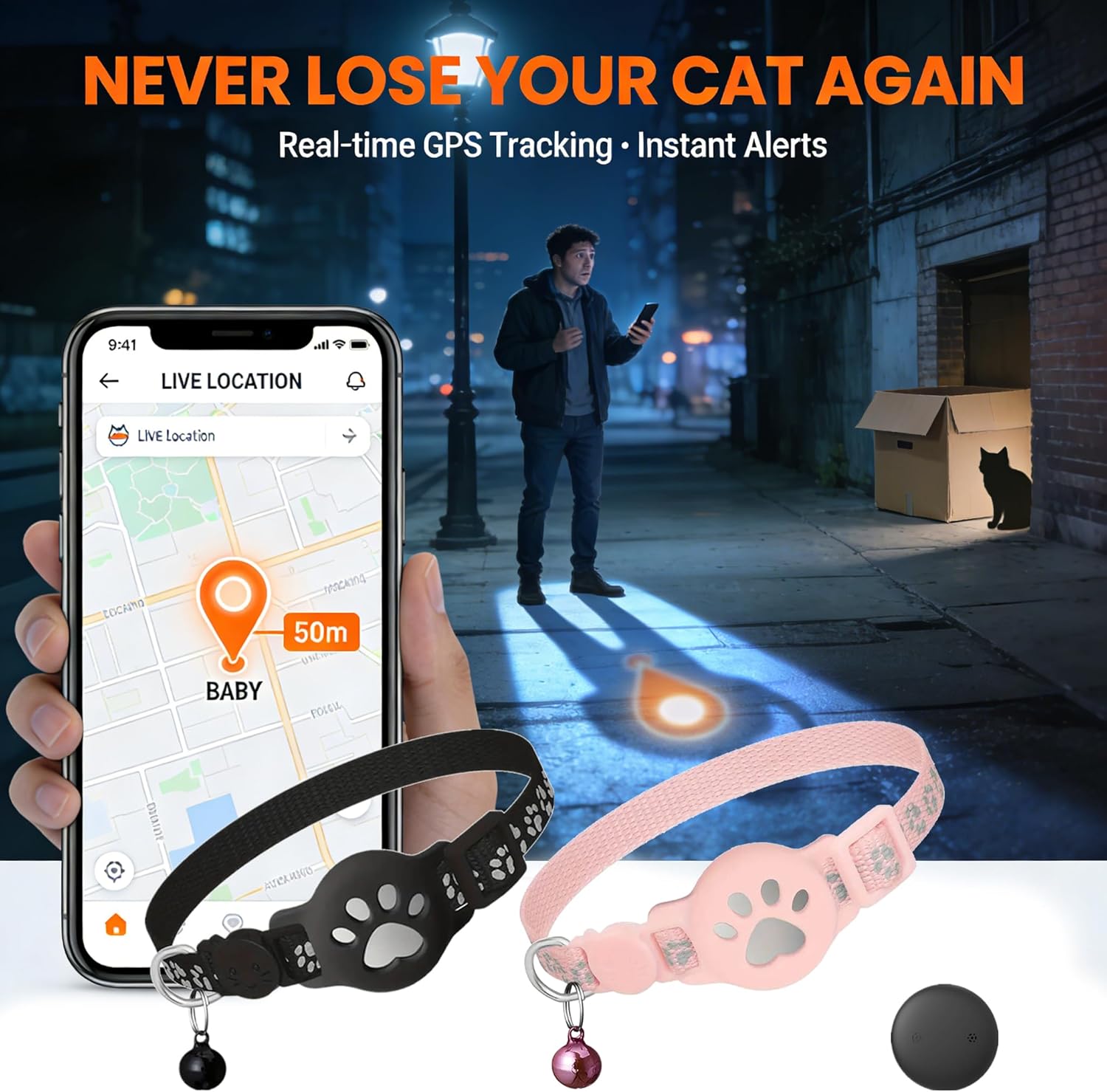 Collier GPS Chat, Traceur Tracker, sans Abonnement Mensuel,Localisation Temps Réel, Imperméable et Durable, Alerte Intelligente (Noir) - 2