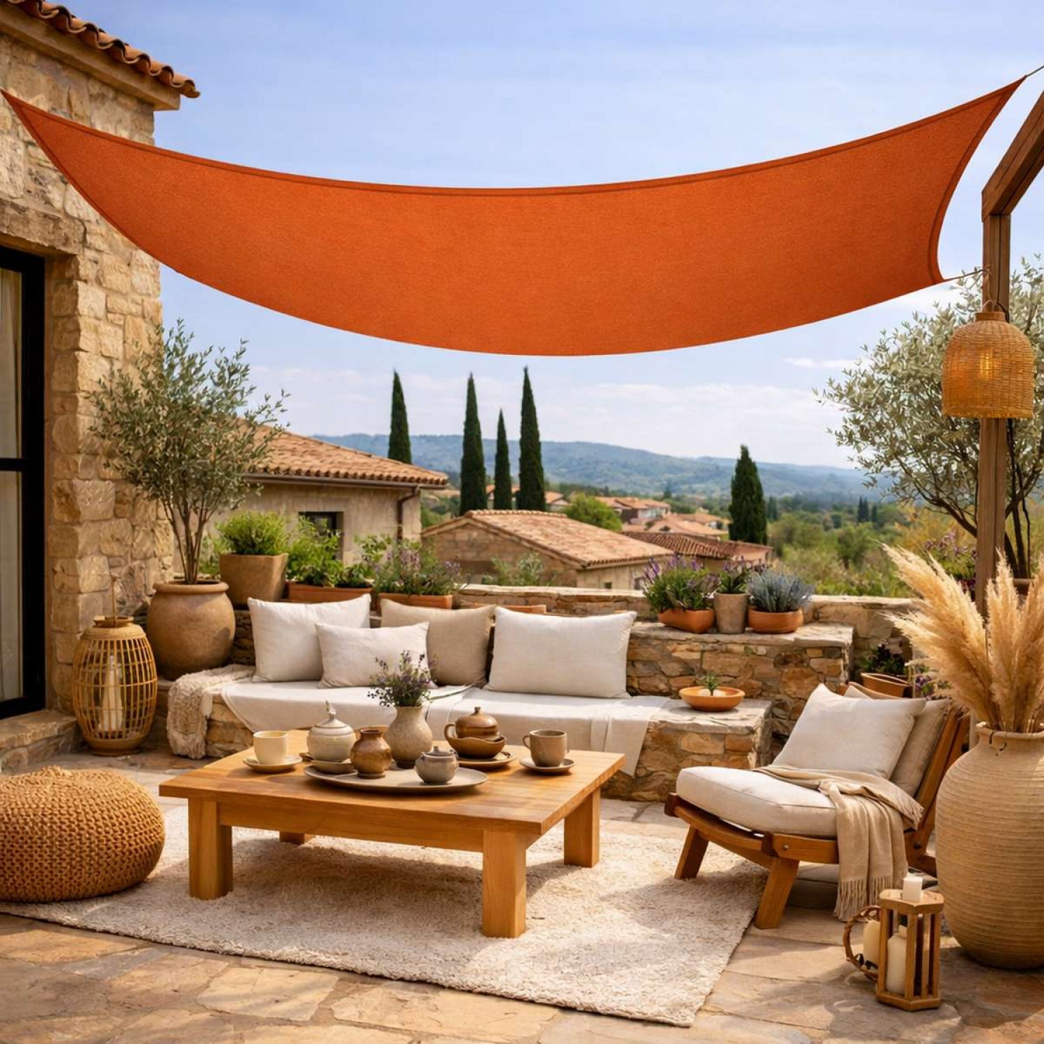 Voile d'ombrage rectangulaire pour terrasse, jardin, toile imperméable et résistant UV - 2 x 3 m - Terracotta - Linxor - 5