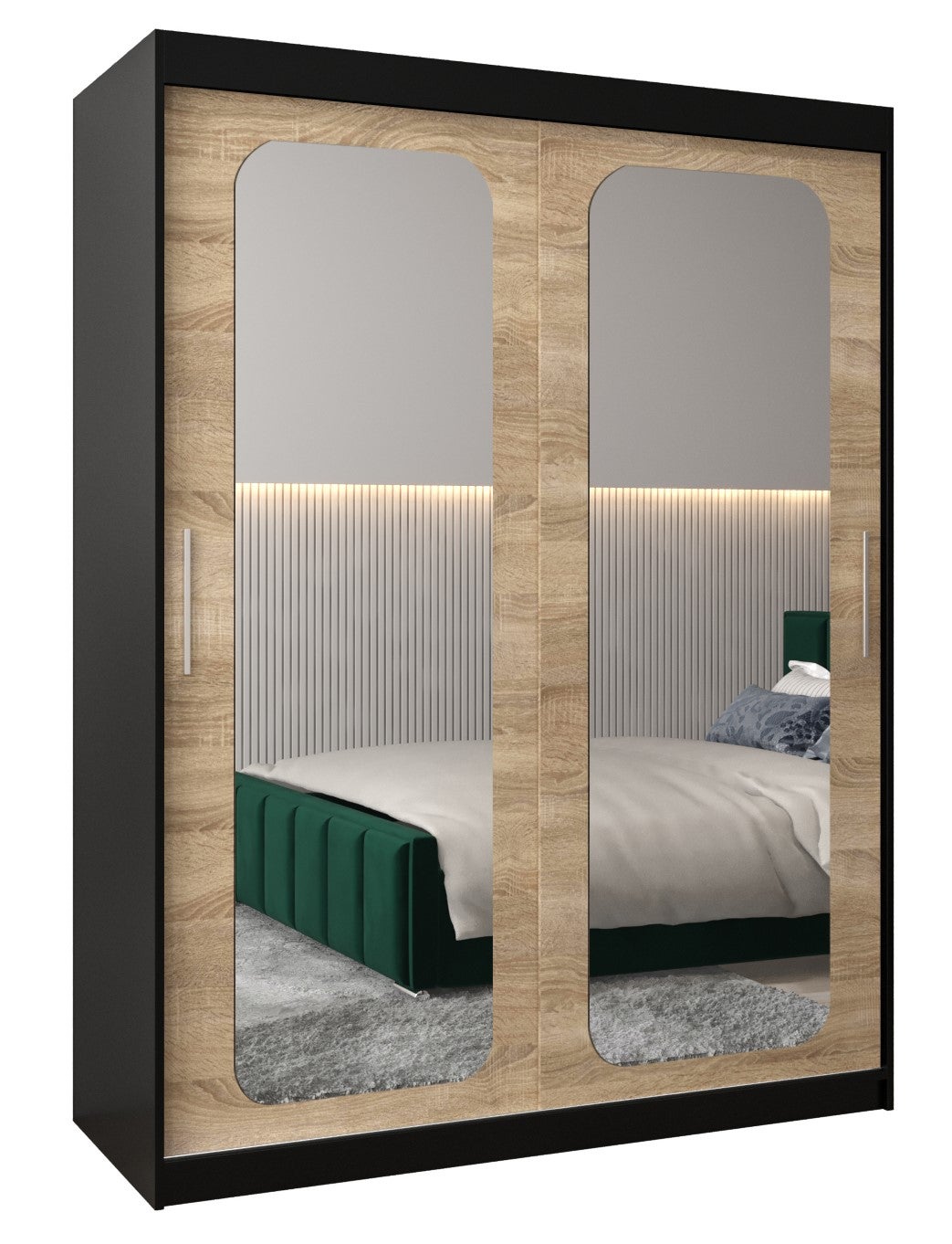 Szafa przesuwna garderoba PROMO T3 150 x 62 x 200 cm Czarny + Sonoma - Abiks Meble