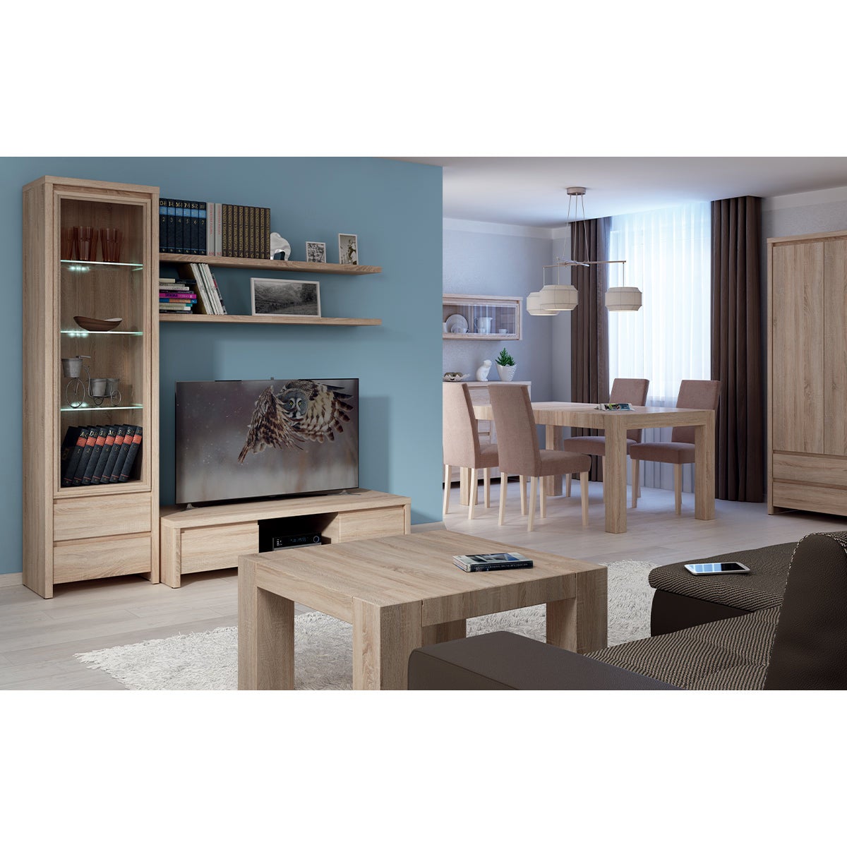 Vitrine 1 porte 2 tiroirs Soren Bois - 5