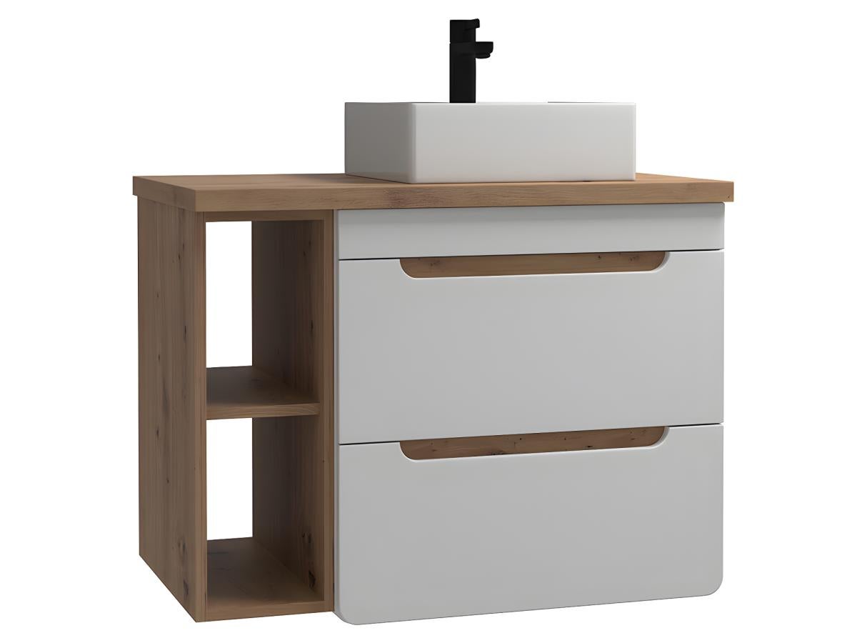 Meuble de salle de bain suspendu simple vasque et niches - Coloris naturel et blanc - 80 cm - ARUBA - 5