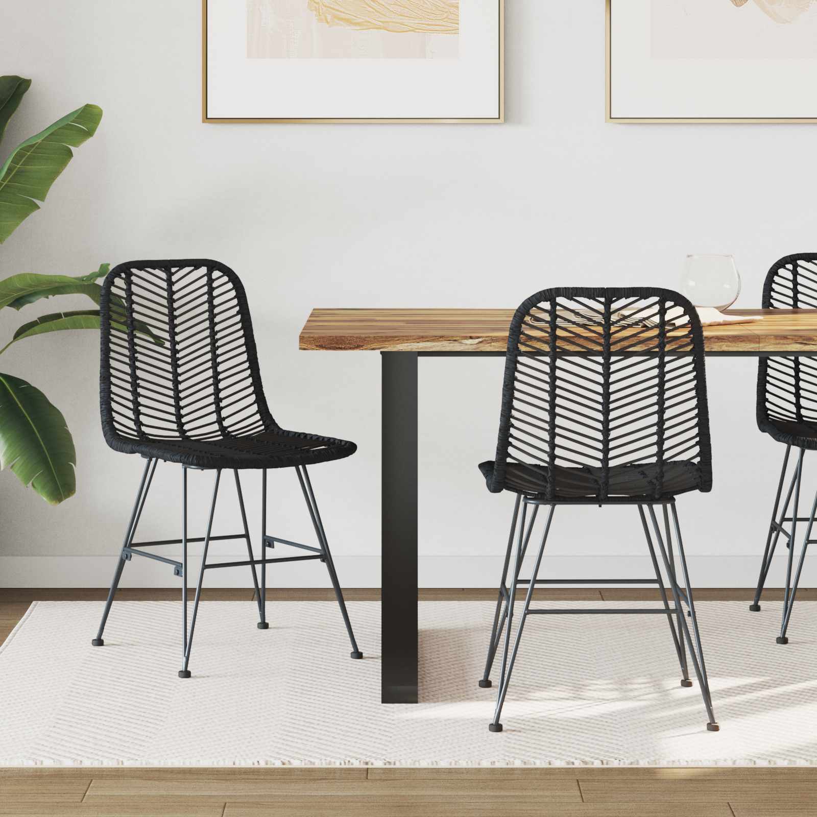Vidaxl Silla De Comedor 2 Pcs Ratan E Hierro 44,5 X 54,5 X 85 Cm Negro , Leroy Merlin