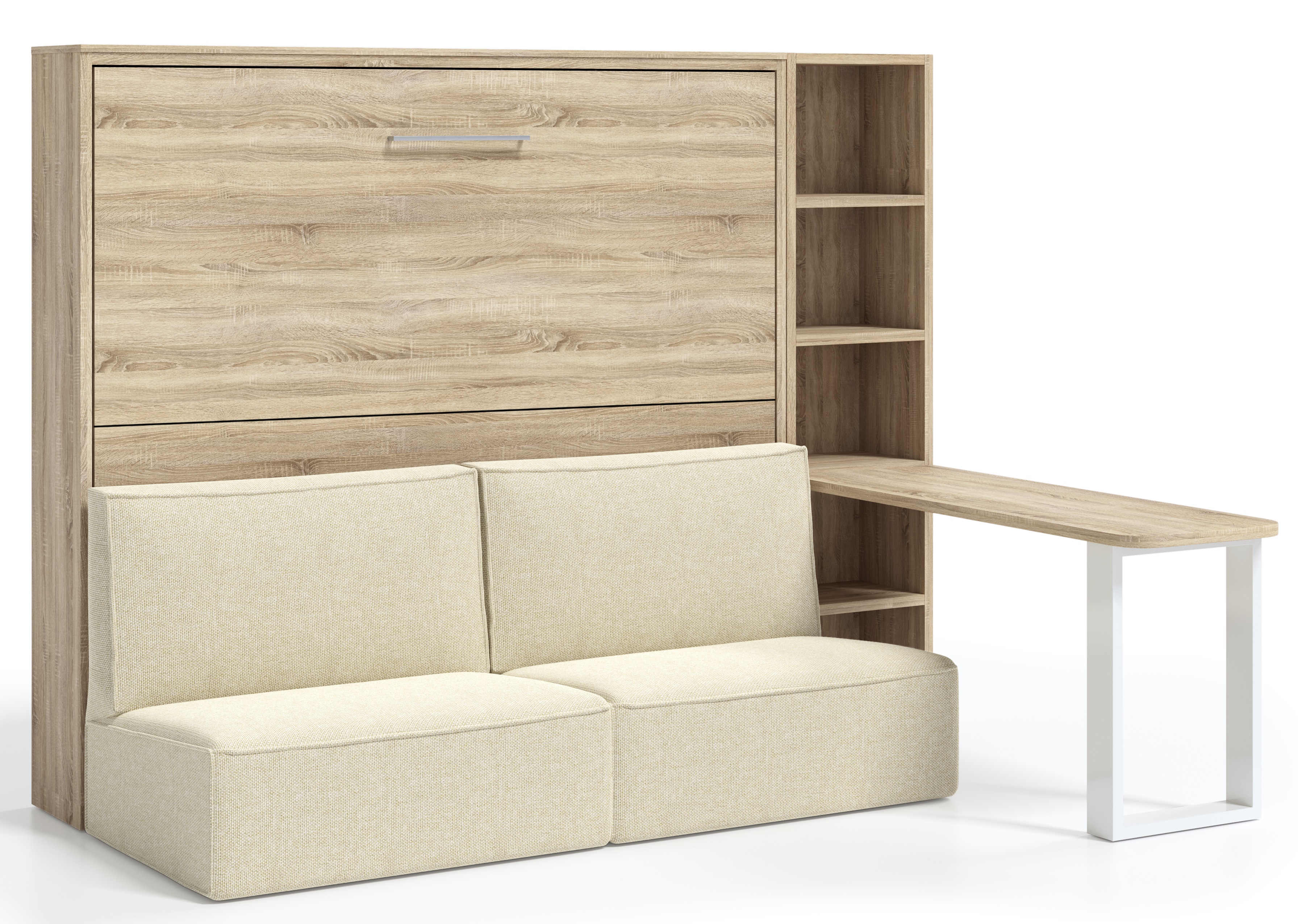 Lit escamotable 140x200 canapé etagere bureau Prolok-Canapé Beige-Avec ...