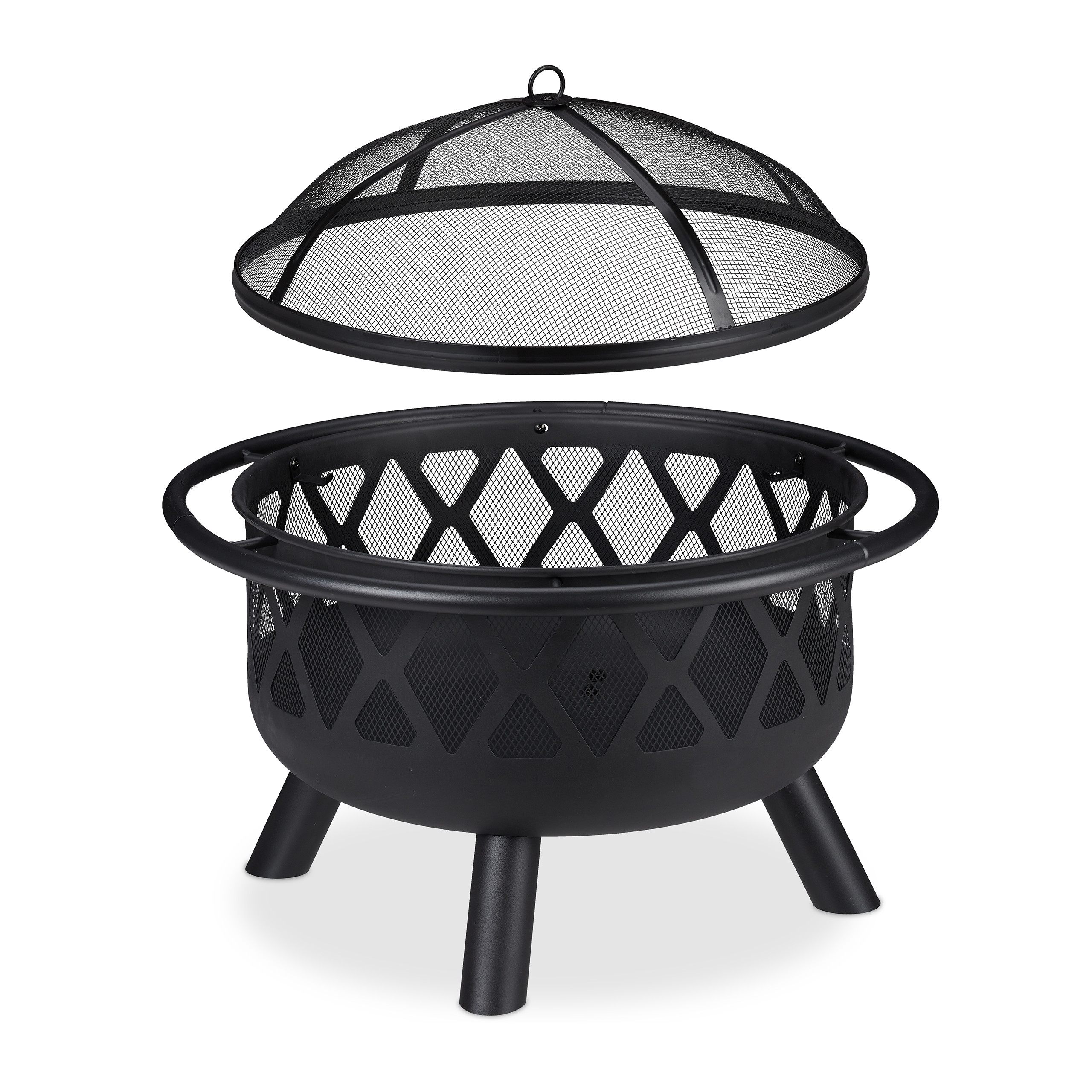 Brasero Exterior con Atizador y Cubierta Antichispas, Estufa de Leña Jardín y Terraza, Acero, 58x75 cm, Negro, Relaxdays - 6