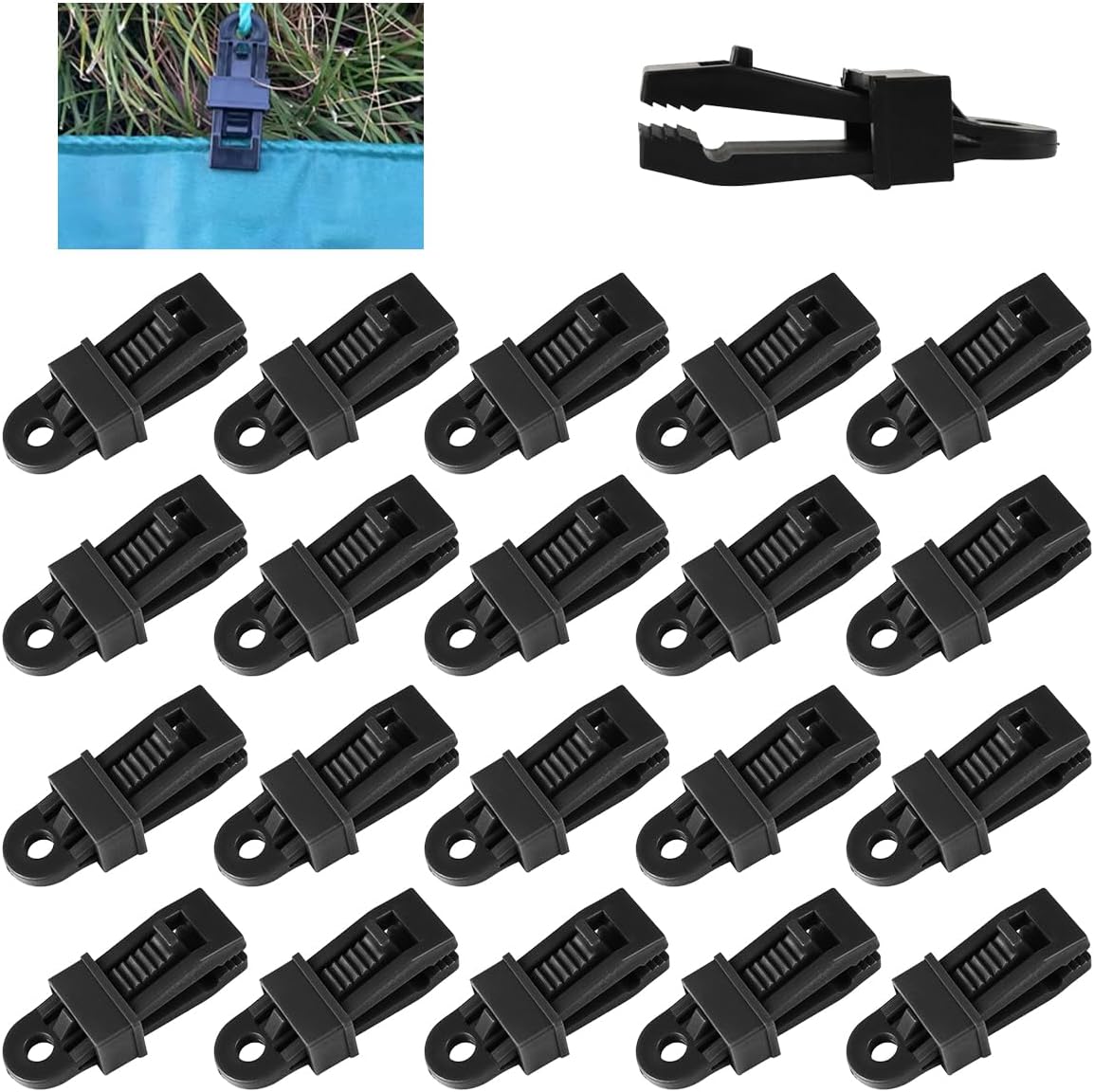 Lot De 36 Pièces Clips Et Tendeurs Pour Bâche – 12 Pinces, 12 Mousquetons D, 12 Cordes élastiques – Camping, Tente, Auvent
