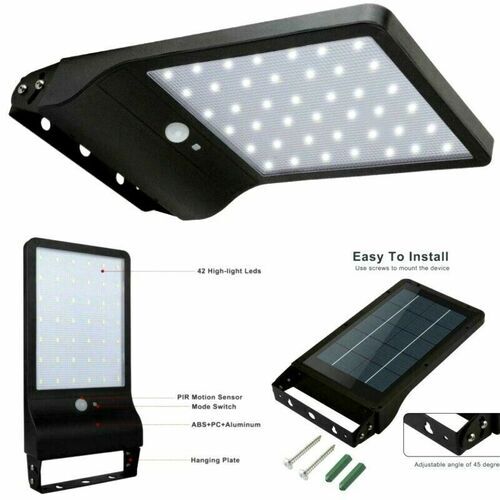 LAMPIONE STRADALE PANNELLO ENERGIA SOLARE FARO FOTOVOLTAICO ESTERNO 42 LED LUCE