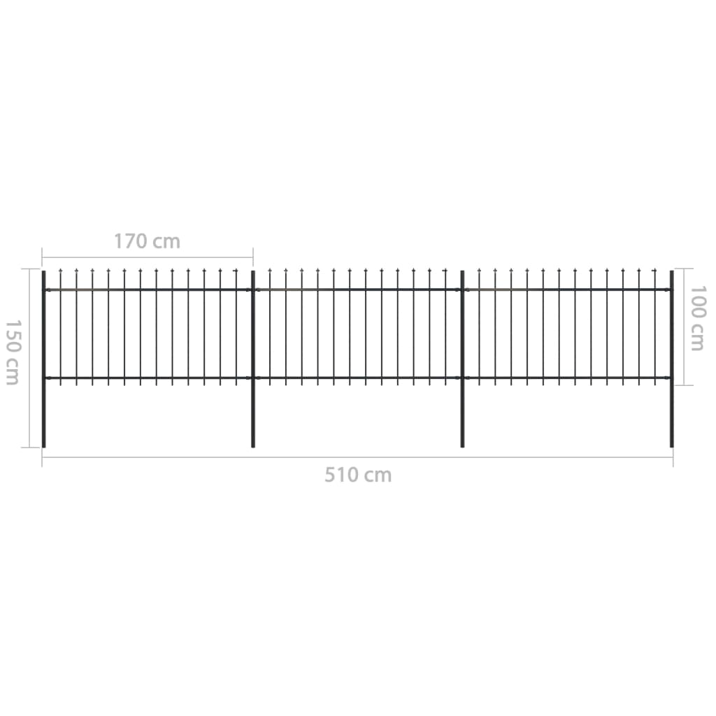 Cl?ture de jardin avec dessus en lance Acier 5,1 x 1 m Noir - 5