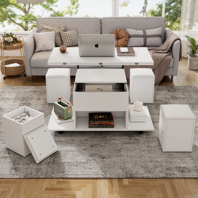 Table basse transformable - Plateau relevable et extensible - Panneaux ...