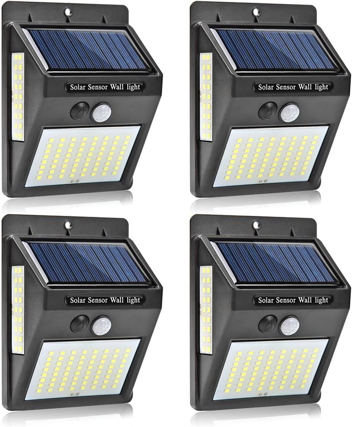 4 Lampy Solarne Zewnętrzne z Czujnikiem Ruchu - 100LED IP65 - Bezprzewodowy Reflektor Ogrodowy, Oświetlenie Bezpieczeństwa