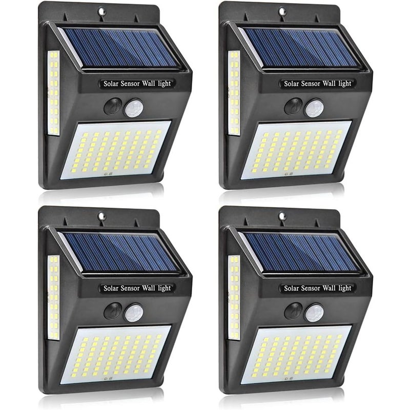 4 Lampy Solarne Zewnętrzne z Czujnikiem Ruchu - 100LED IP65 - Bezprzewodowy Reflektor Ogrodowy, Oświetlenie Bezpieczeństwa