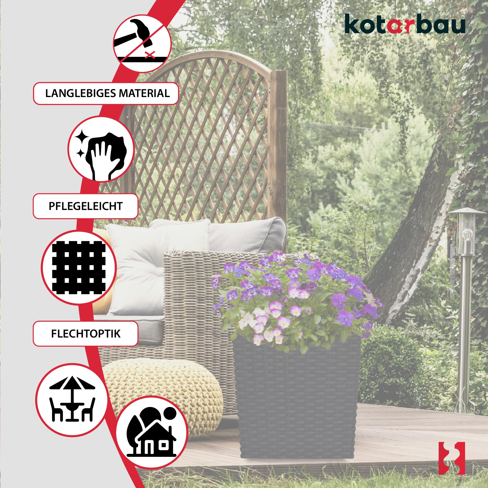 2x donica 64 l ogrodowa balkonowa taras kwiaty doniczka rattan wkład ogród - KOTARBAU - 5