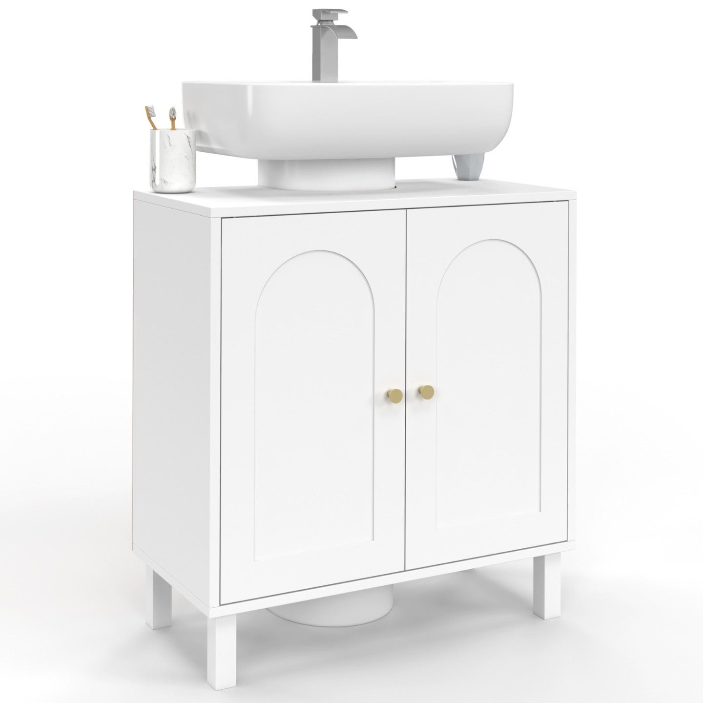 Meuble sous lavabo salle de bain ARSENE design arche bois blanc - 2