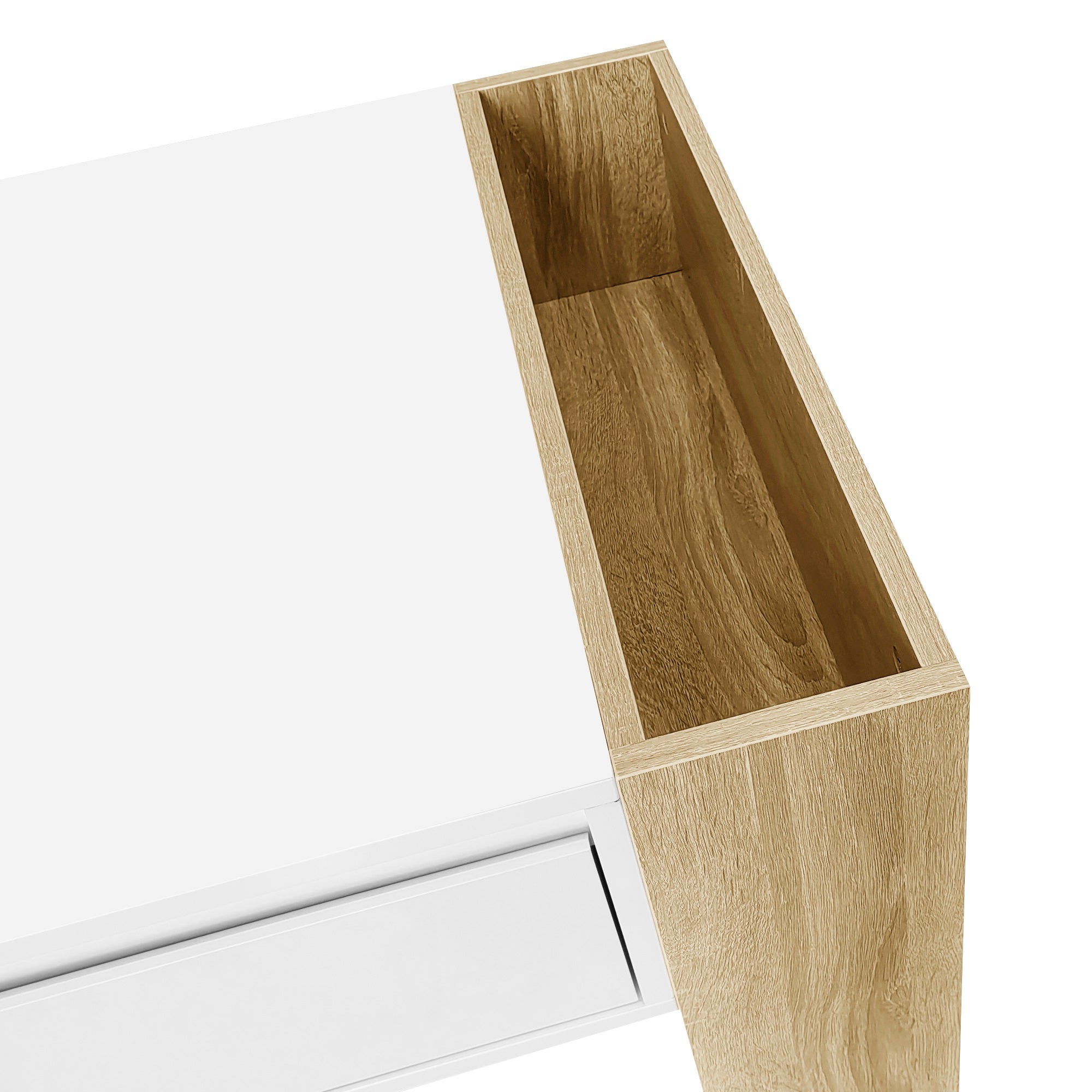 Tavolino da salotto moderno 105x60x40cm lucido parziale con cassetti e ripiani aperti - 4