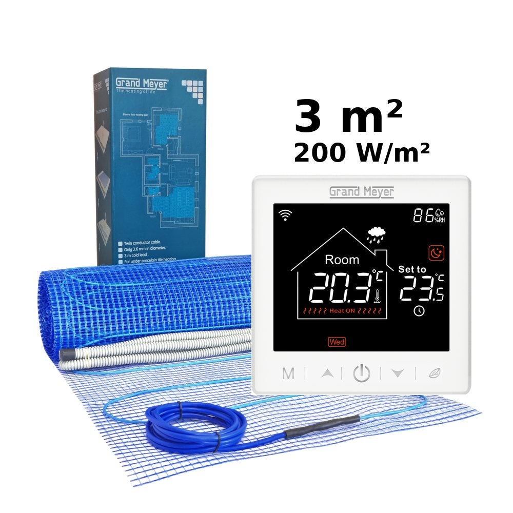 Zestaw do ogrzewania podłogowego 3 m², 200 W/m² + termostat SN-10 Wi-Fi programowalny