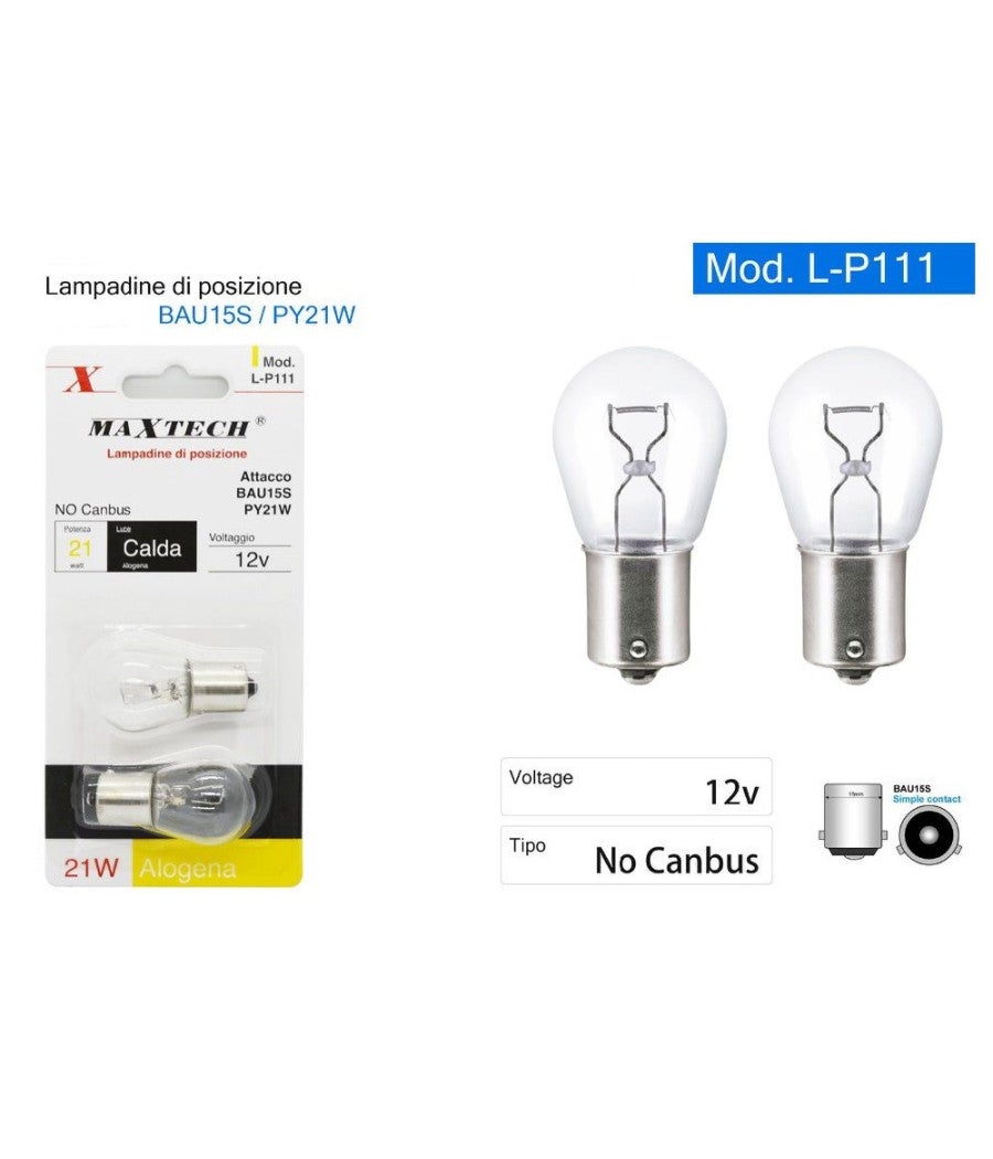 Trade Shop - Lampadine Posizione Auto Bau15s / Py21w 12v Luce Calda Alogena No Canbus L-p111 - - 2