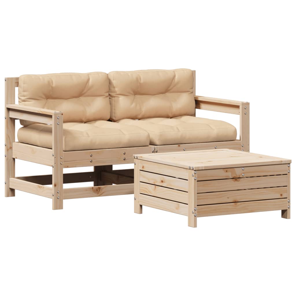 Salon bas de jardin en bois Marron 3 personnes - 2