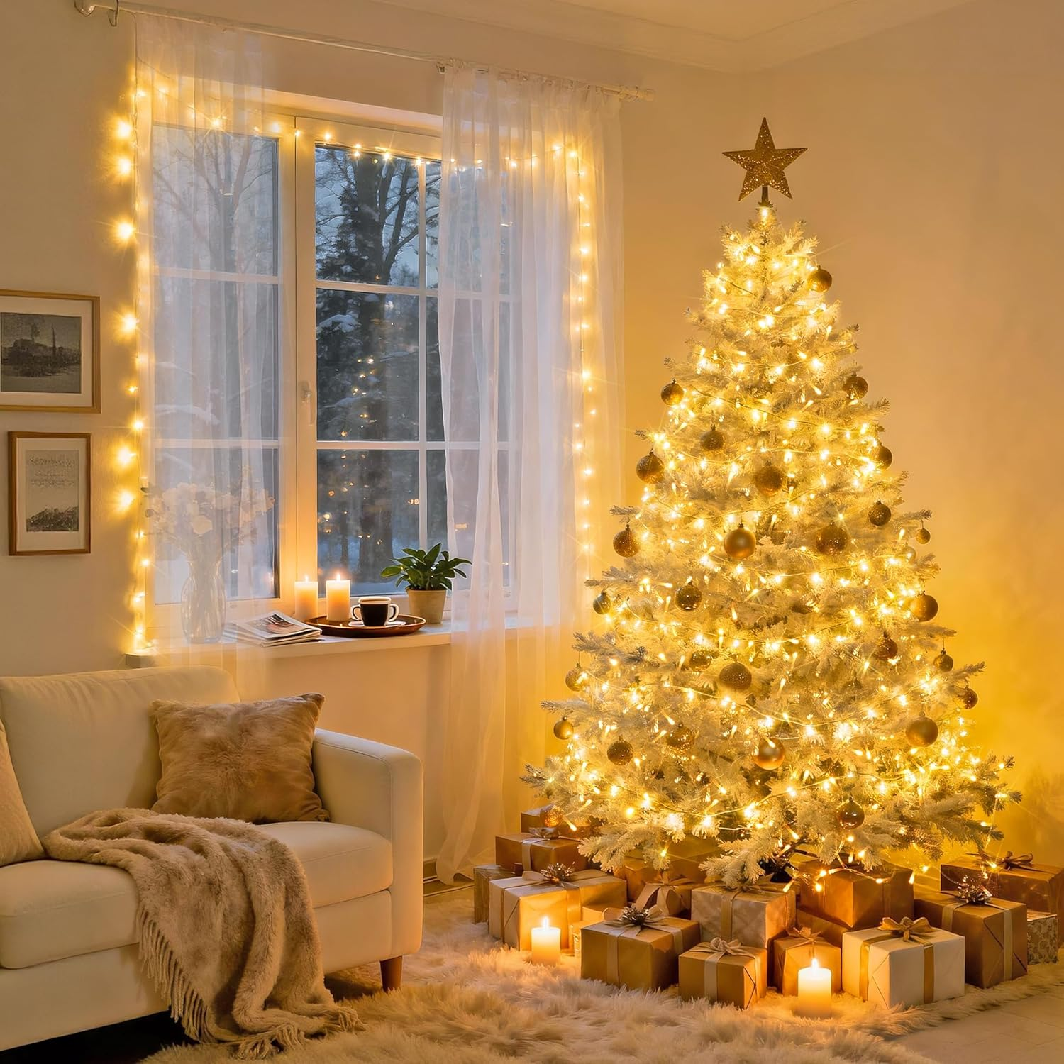 Guirnalda de luces LED navideñas para interior y exterior, 10 m - 80 LED, Luces para árbol de Navidad, funciona con pilas, resistente al agua, 8 modos - 6