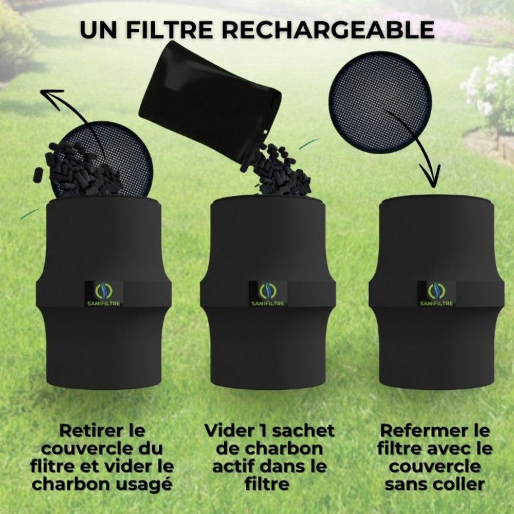 Filtre Anti-Odeurs Haute Performance au Charbon Actif Anti-H2S, diametre 100 mm, Solution Sans Collage, pour Fosse Septique & Toutes Eaux - 6