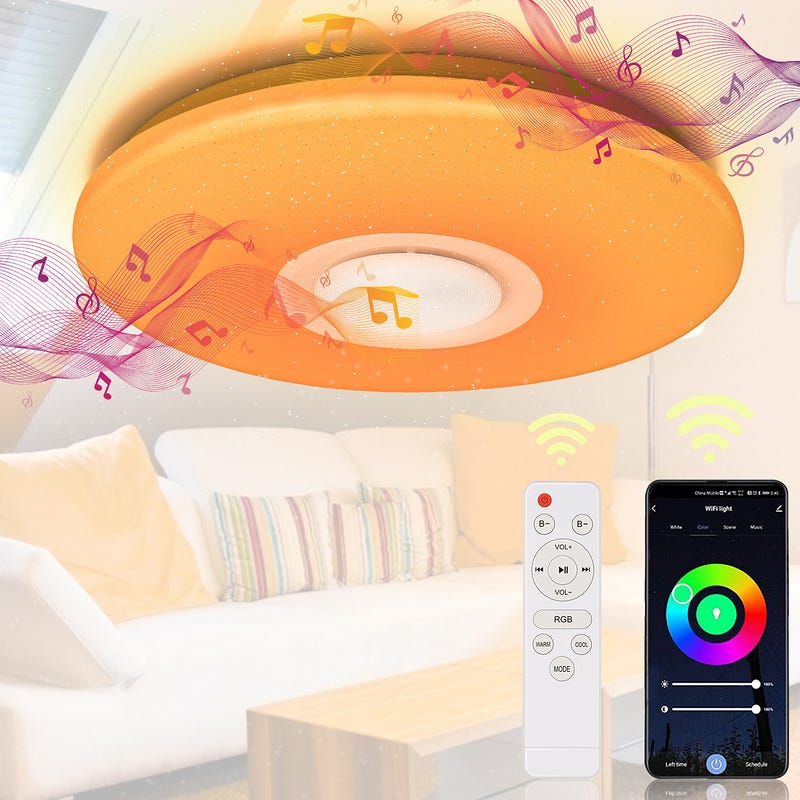 Plafoniera LED Con Altoparlante Bluetooth | Dimmerabile, RGB, Controllo APP | Per Camera, Soggiorno, Bagno - Foto 6