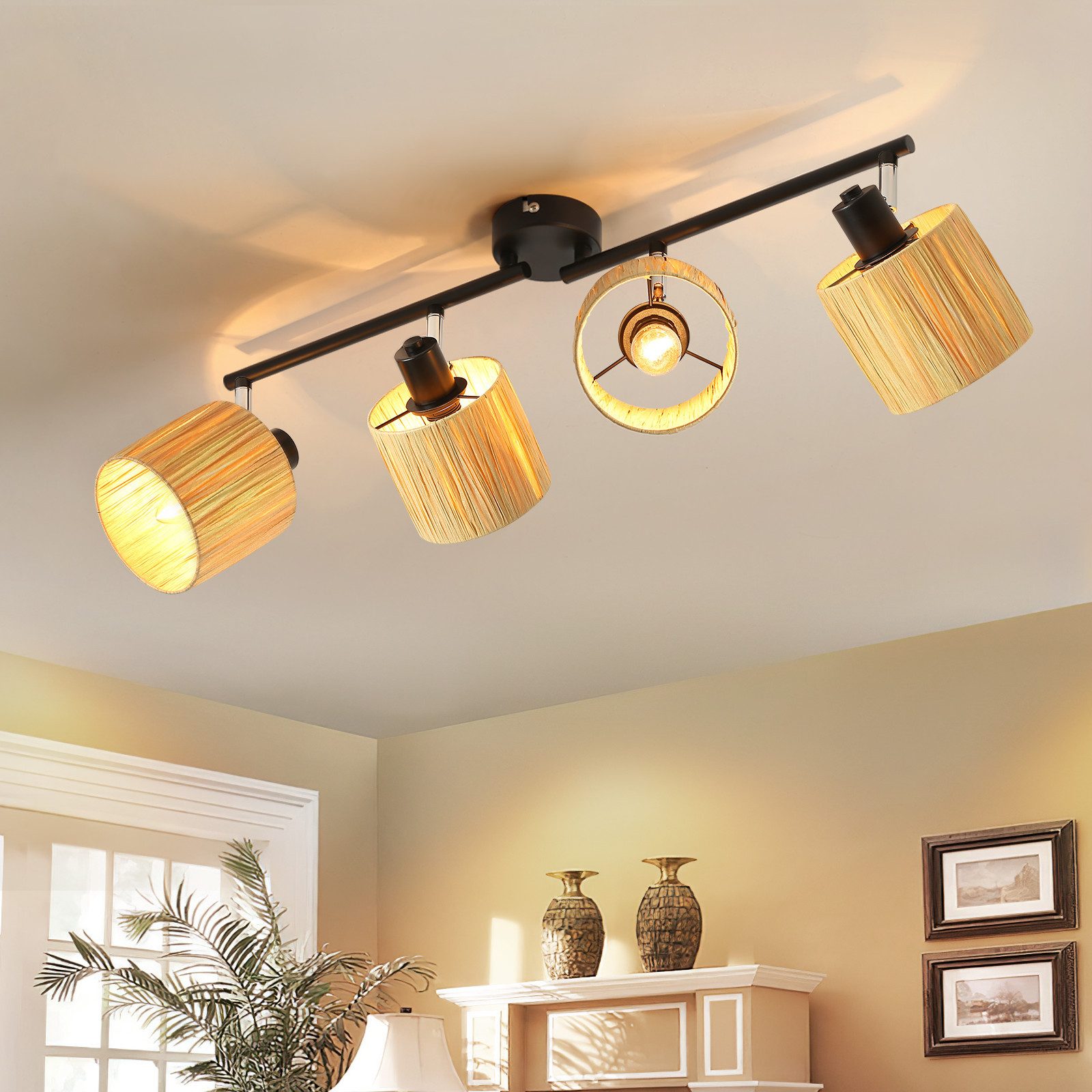 Nettlife Reflektorowa sufitowy 4-punktowy E14, Papierowe Klosze, Czarno-Naturalny, Lampa do Salonu