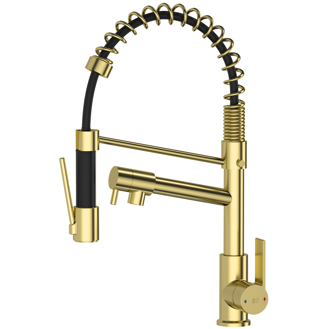 Big Hotto bateria zlewozmywakowa z ruchomą wylewką, szczotkowane złoto