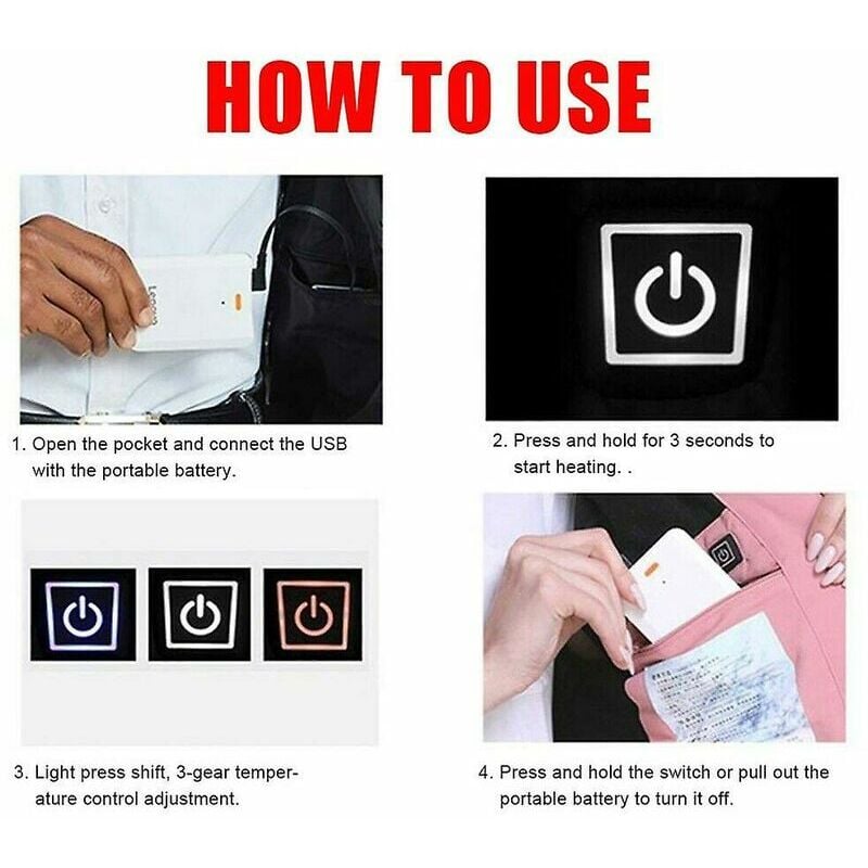 Gilet chauffant femme 4 zones chauffantes, veste chauffante cou - noir M - 5