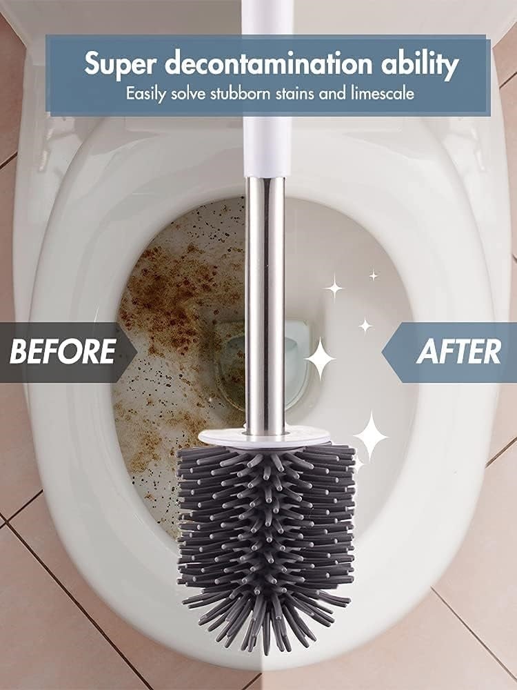 Brosse WC , avec support ventilé avec brosses et poils en silicone pour appareil de nettoyage des toilettes avec support avec poignée en aluminium - 2