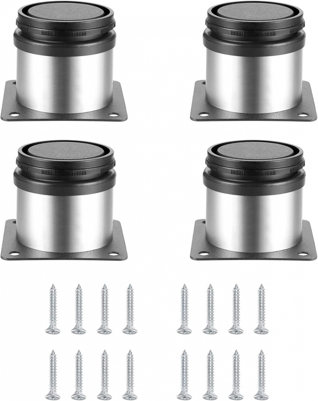 4 Peças Pés de Móveis Ajustáveis, Pés de Móveis para Armários, Estantes e Mesa em Aço Inoxidável, (50X50MM, Prata)
