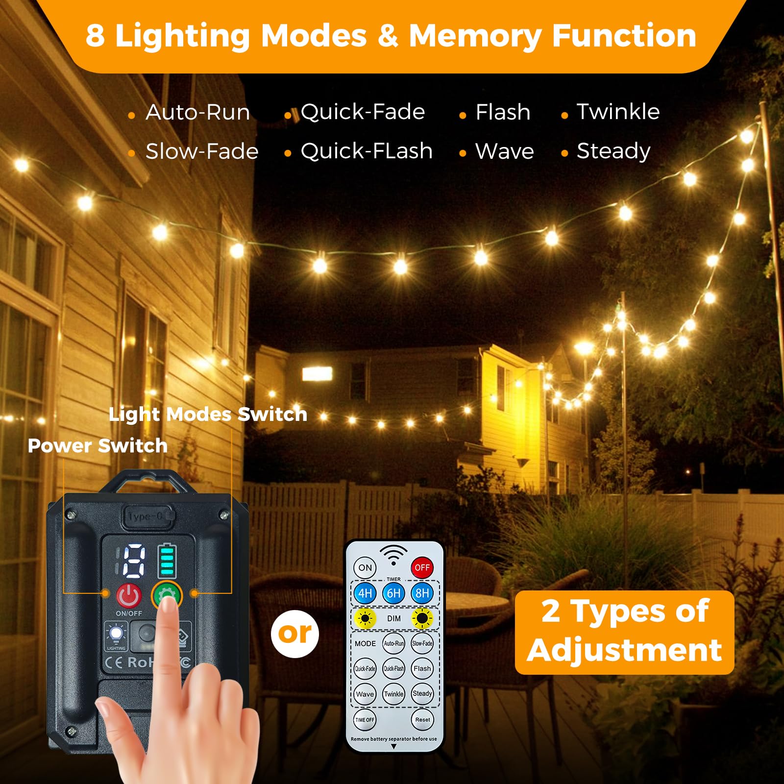 20PCS Guirlande lumineuse solaire d'extérieur 18 m, 30 ampoules + 1 G40, 8 modes, étanche IP44, pour jardin,balcon,pavillon,Noël(lumière chaude) - 3