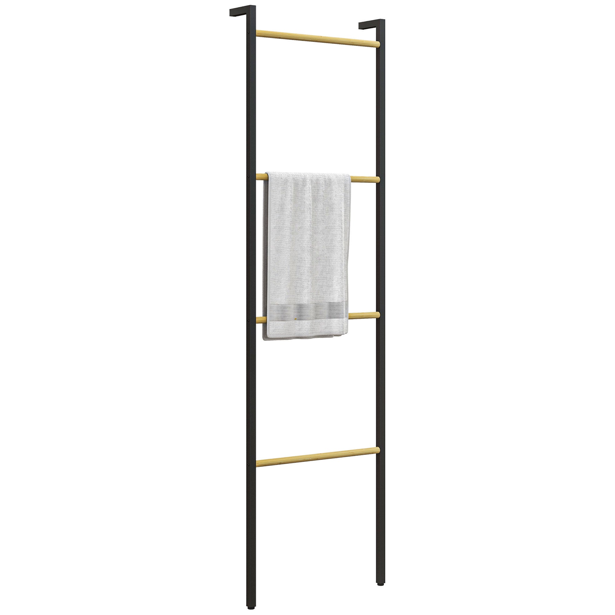 Toallero independiente, 4 barras, 49 x 5,5 x 167,5 cm, negro/madera ...