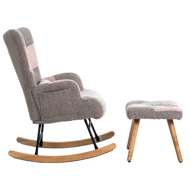 Comfy Multi-Color Rocking Chair 93cm with Footrest, Lumbar Cushion, Durable Rubberwood Frame, Relaxing Lounge Chair - 5