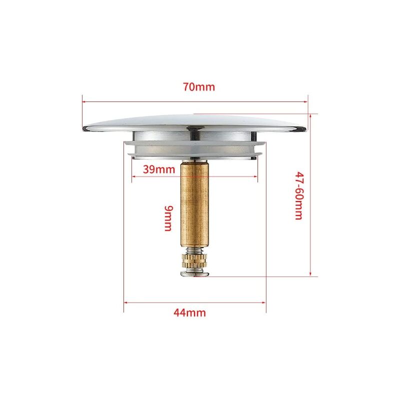 Tappo Di Scarico Per Lavabo E Vasca Da Bagno | 70 Mm Regolabile In Altezza | Ottone Cromato Con Doppia Guarnizione