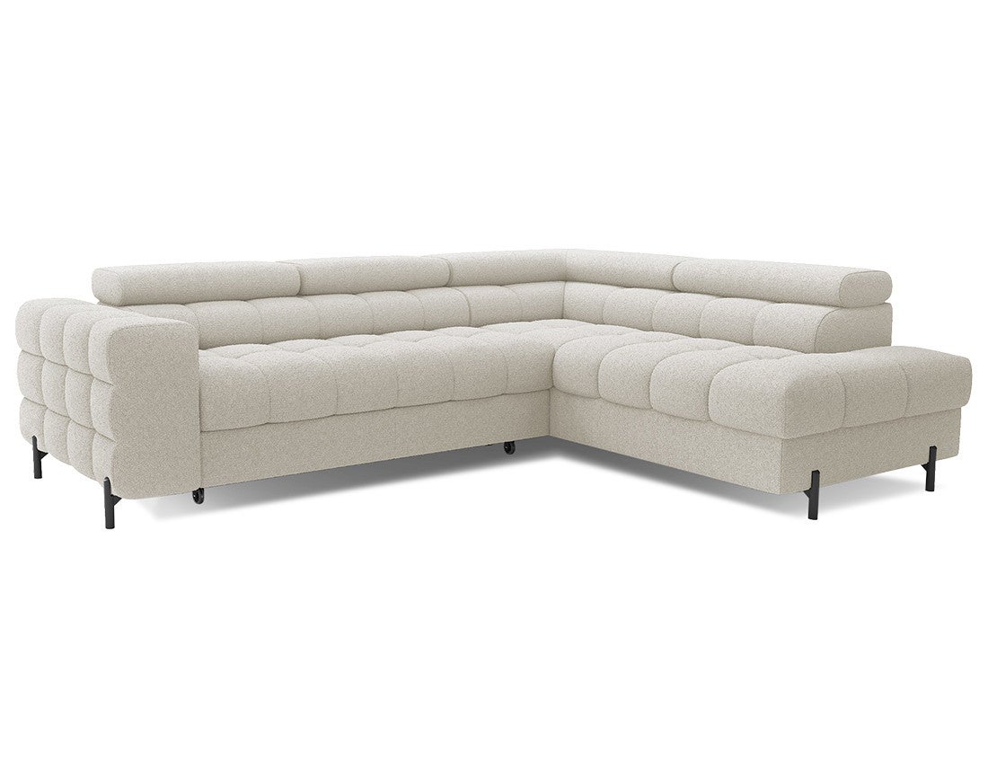 Canapé d'angle droit convertible 5 places en tissu bouclette beige - ELISA - Best Mobilier - 9