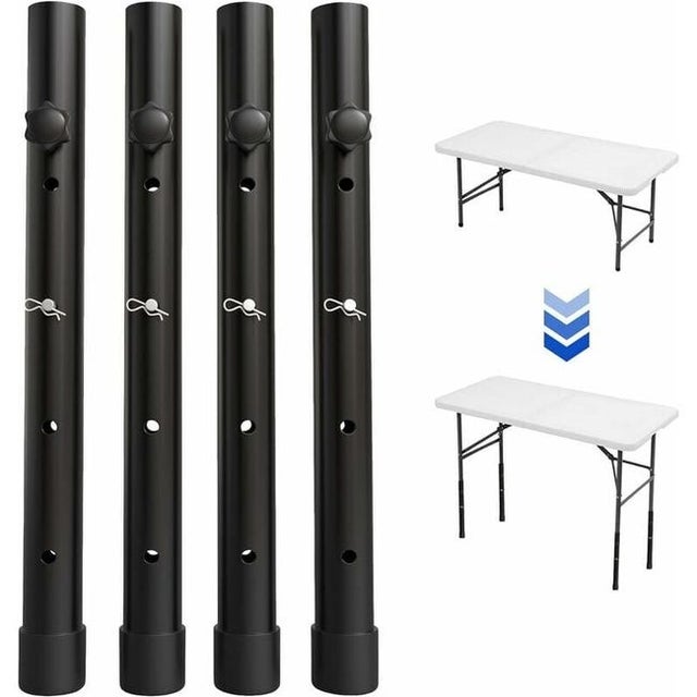 Ensemble de 4 rallonges pour pieds de table pliants, pour pieds pliés et droits, rehausseurs de pieds de table pliants réglables, (44 cm)