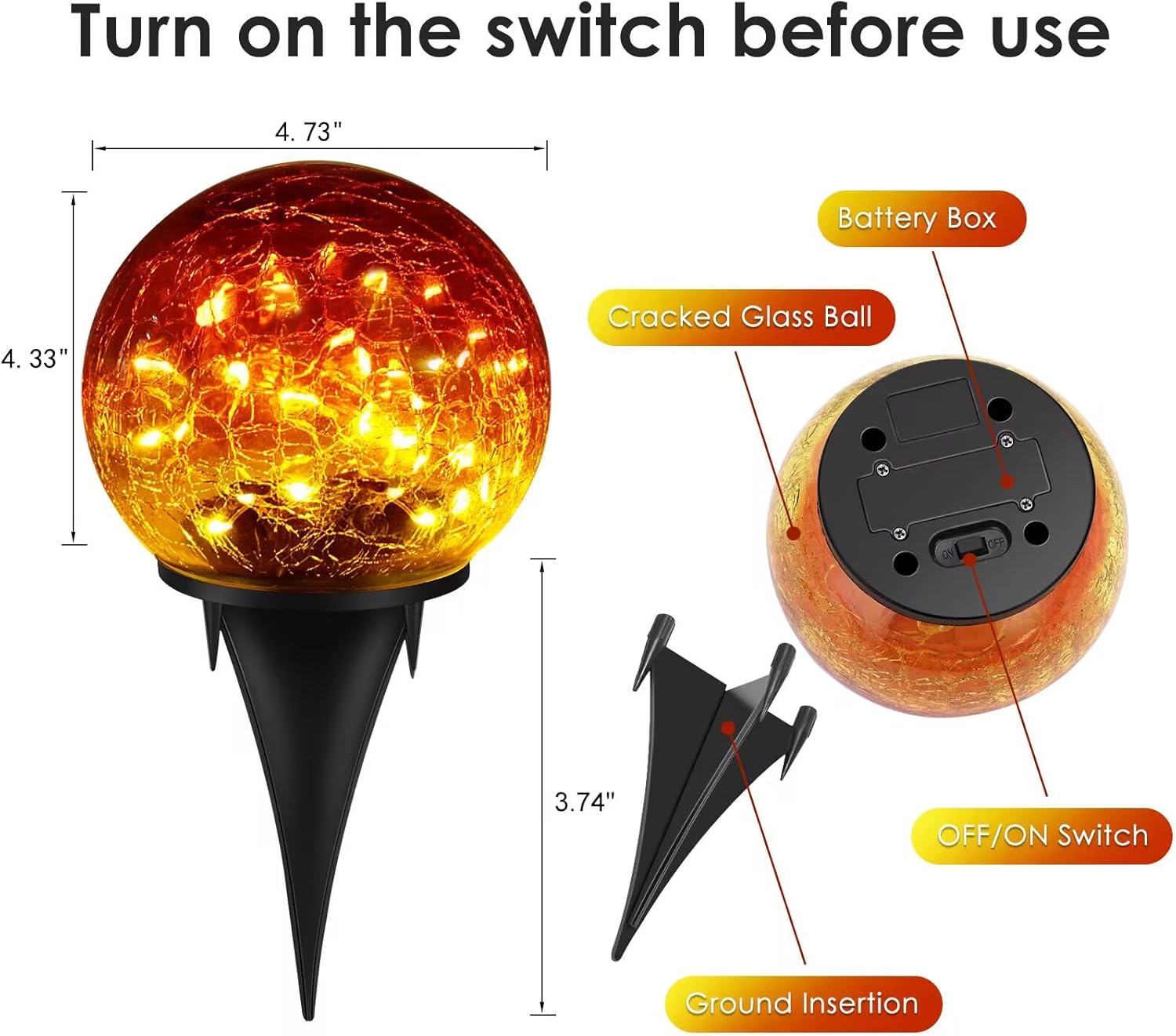 Lot de 2 lampes solaires de jardin, 30 LED en verre craquelé, étanches, pour décoration extérieure de Noël, allée, patio，12cm，rouge - 4
