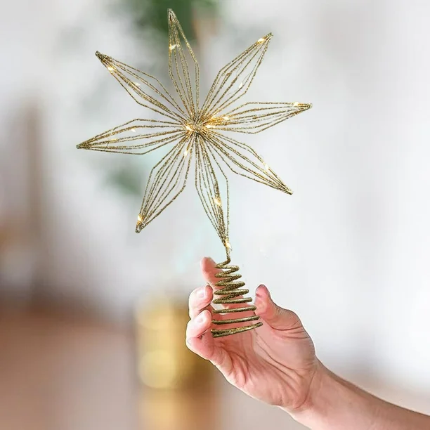 Topo de Árvore de Natal com 20 Luzes LED, Decoração de estrelas para topo de árvore de Natal, Enfeite de Natal em forma de estrela em metal - 9