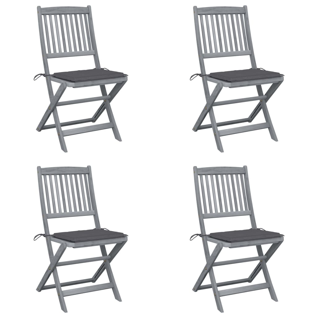 Chaises pliables d'extérieur 4 pcs avec coussins Bois d'acacia - 2